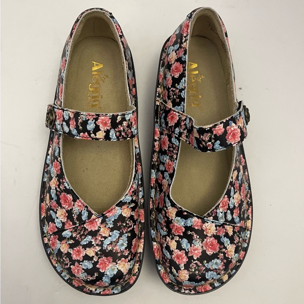 Alegria Leather Adjustable Slip-On Mary Janes Marcy Size - Picture 2 of 6